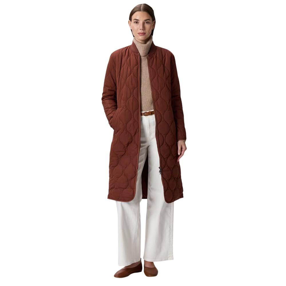 NWOT Quince Women’s L Featherless Quilted Long Puffer Jacket Coat Redwood Preppy